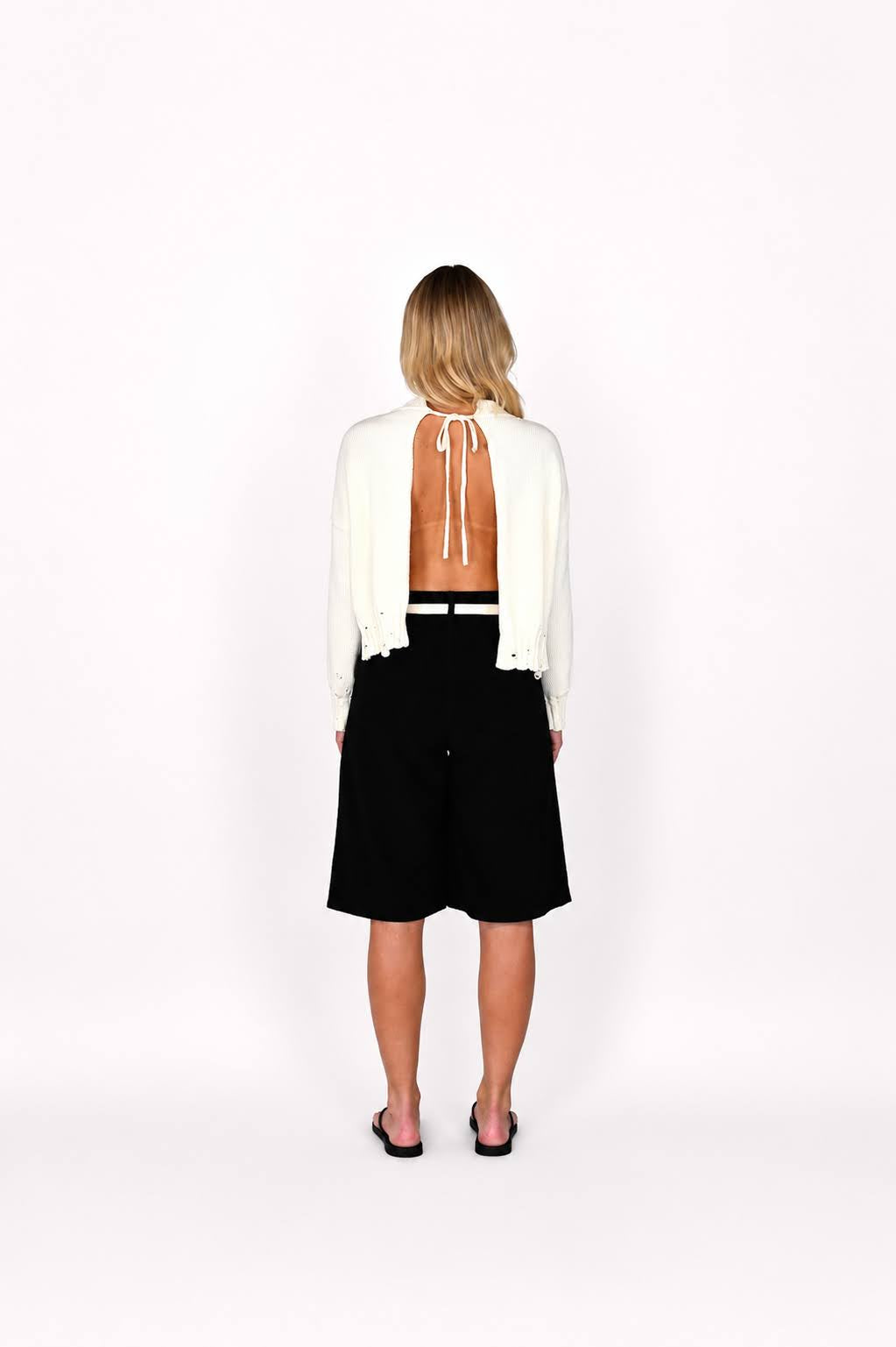 White Distressed Cropped Sweater