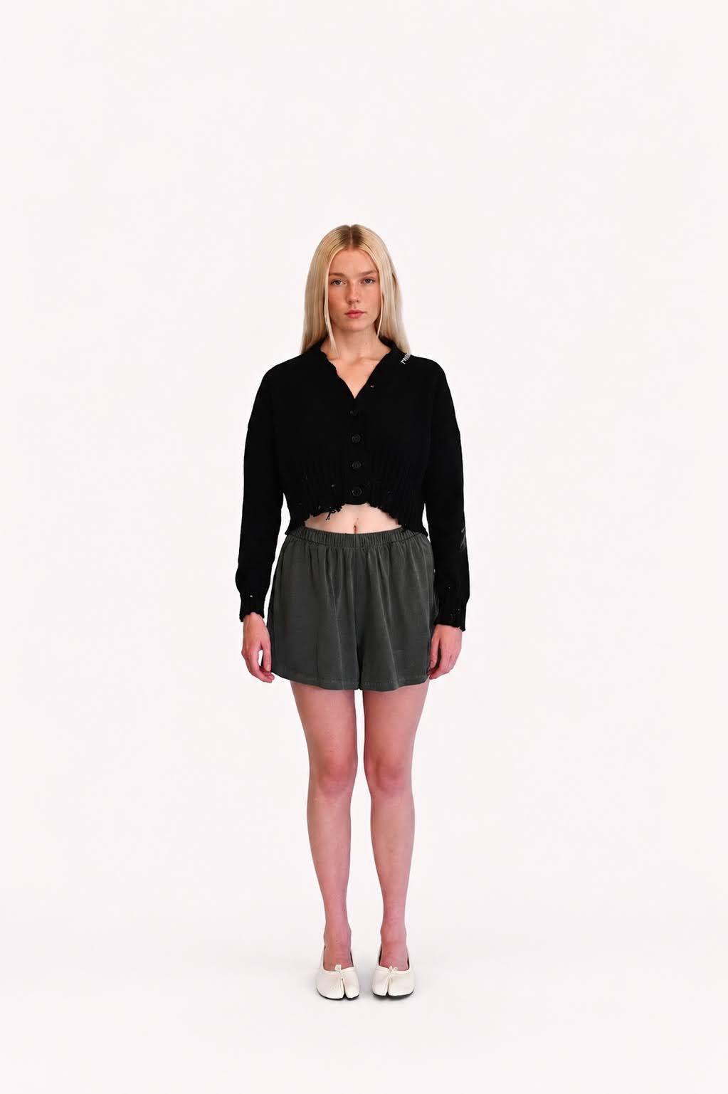 Black Disheveled Cropped Cardigan