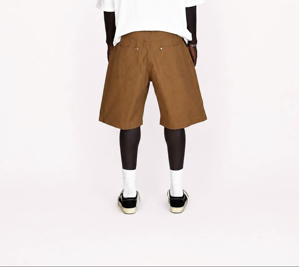 Brown Pleated Cotton Short