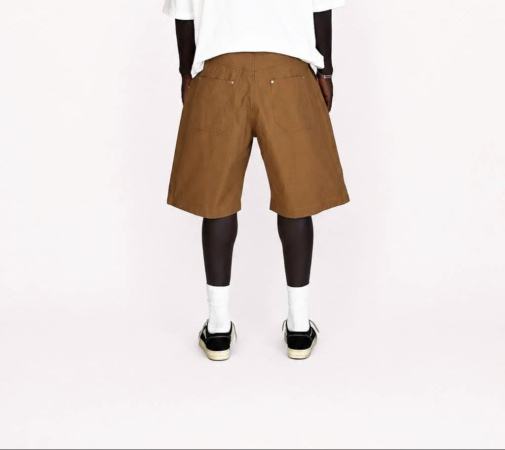 Brown Pleated Cotton Short