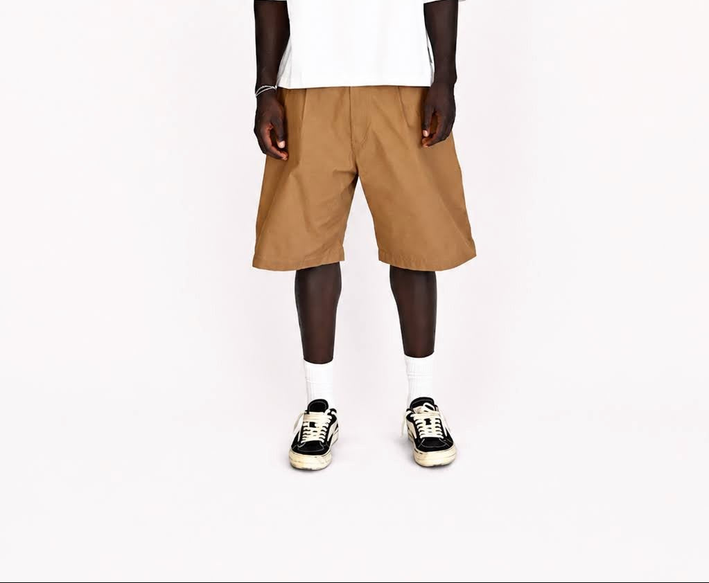 Brown Pleated Cotton Short