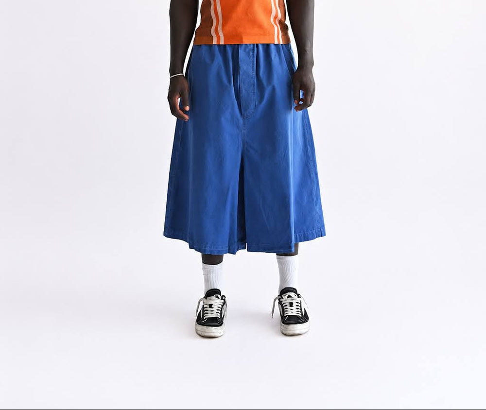 Blue Cotton Wide Leg Shorts
