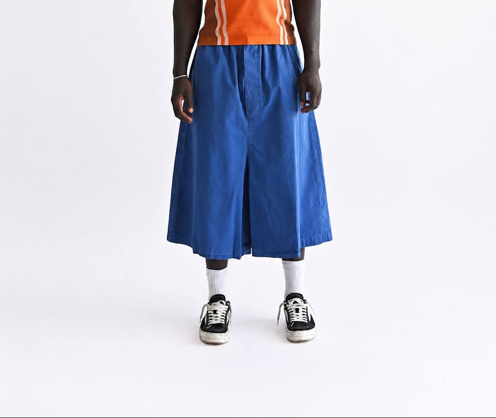 Blue Cotton Wide Leg Shorts