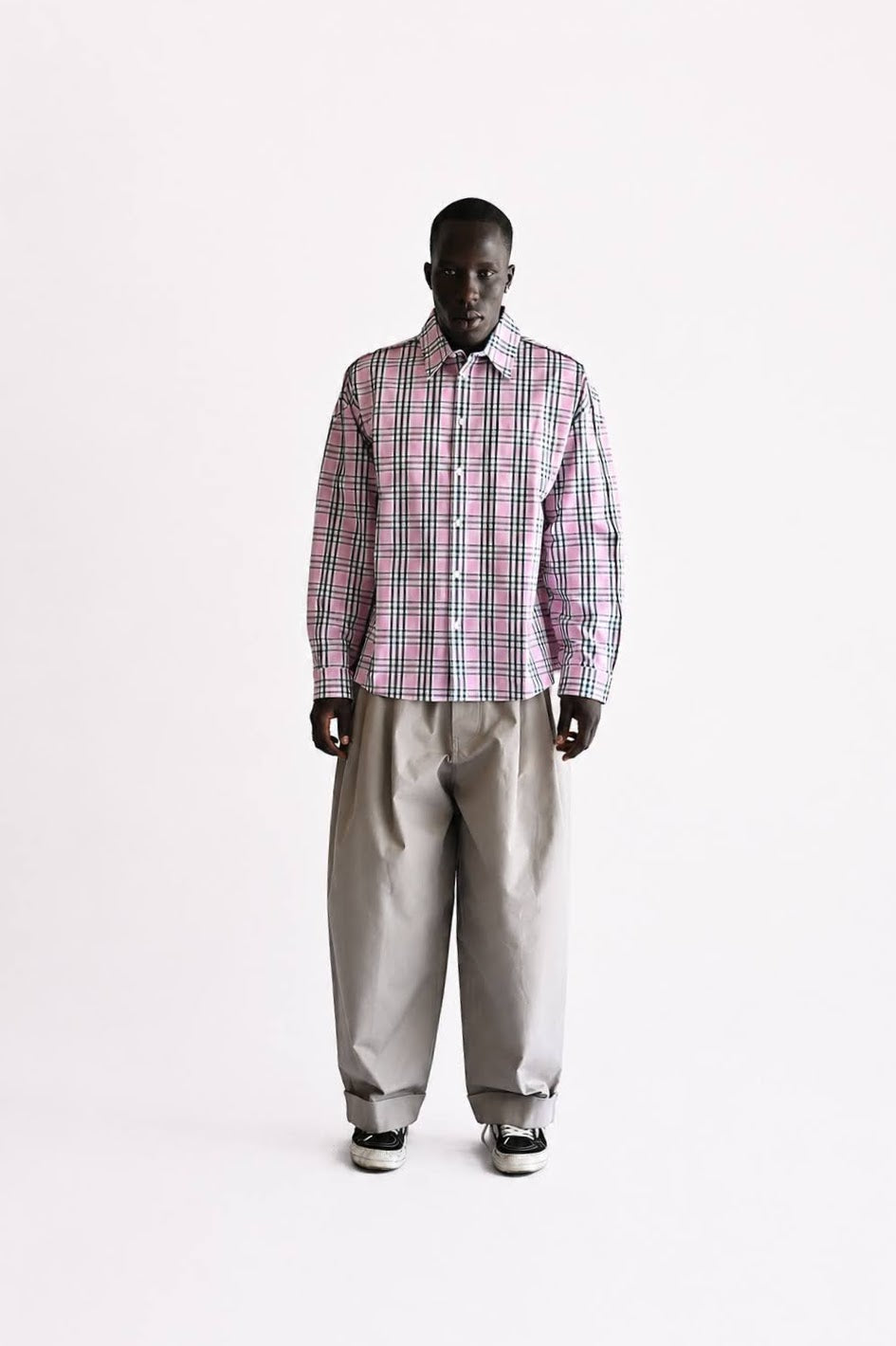 Pink compact cotton shirt with checked pattern