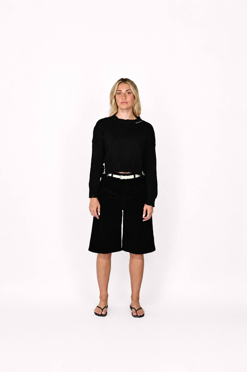 Black Distressed Cropped Sweater